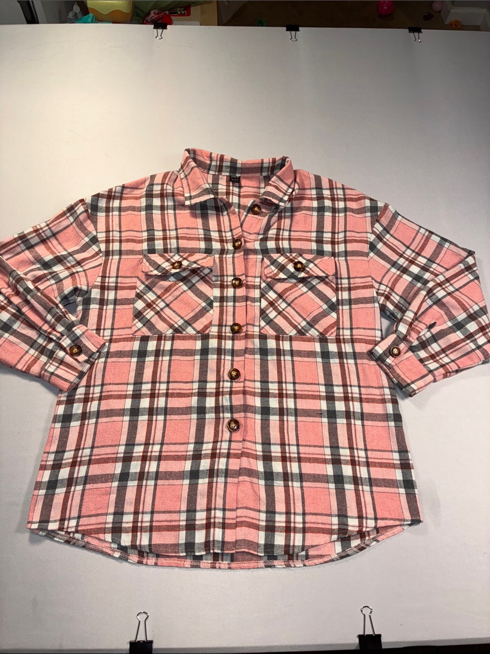 SHEIN Pink Plaid Button-Down Shirt Womens Medium